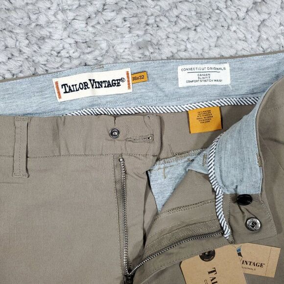 Tailor Vintage Canaan Slim Fit Performance Tech Pants Size 36x32 Tan Mushroom - Picture 4 of 9